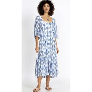 Johnny Was Beau Midi Dress Sz Large Bohemian Floral Embroidered
